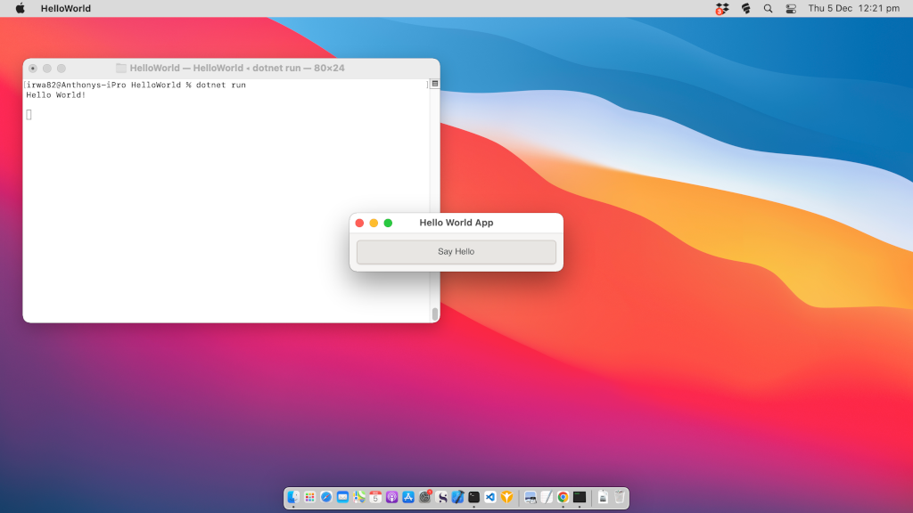 MacOS hello world screenshot